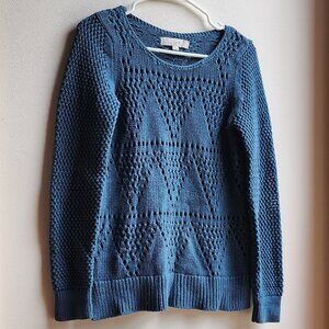 LOFT Blue Diamond Perforated Scoop Neck Sweater Size XS